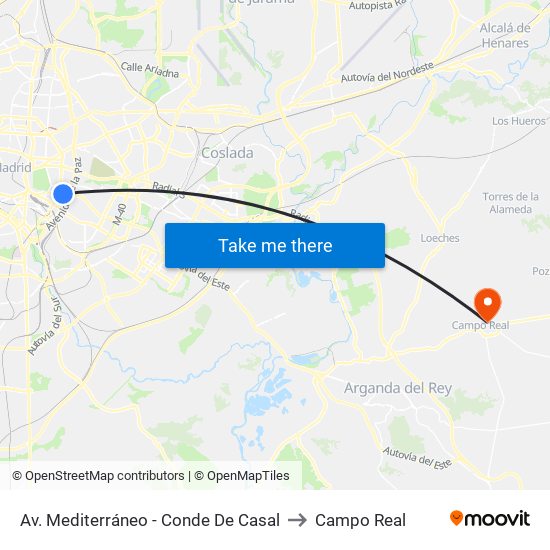 Av. Mediterráneo - Conde De Casal to Campo Real map
