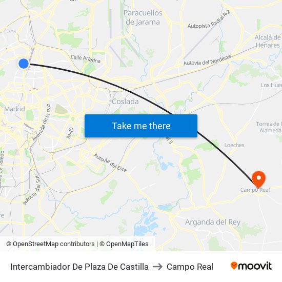 Intercambiador De Plaza De Castilla to Campo Real map