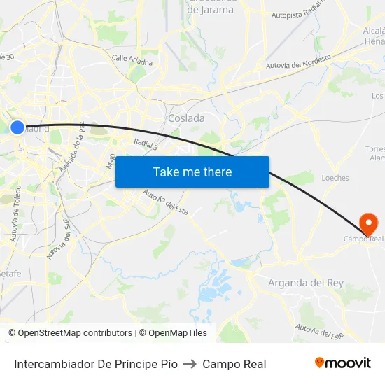 Intercambiador De Príncipe Pío to Campo Real map