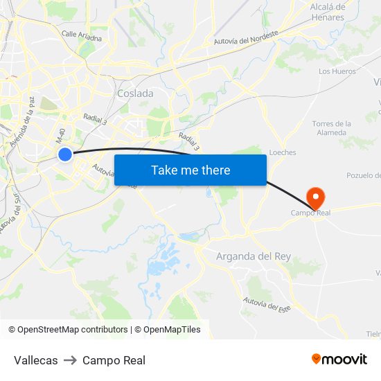 Vallecas to Campo Real map