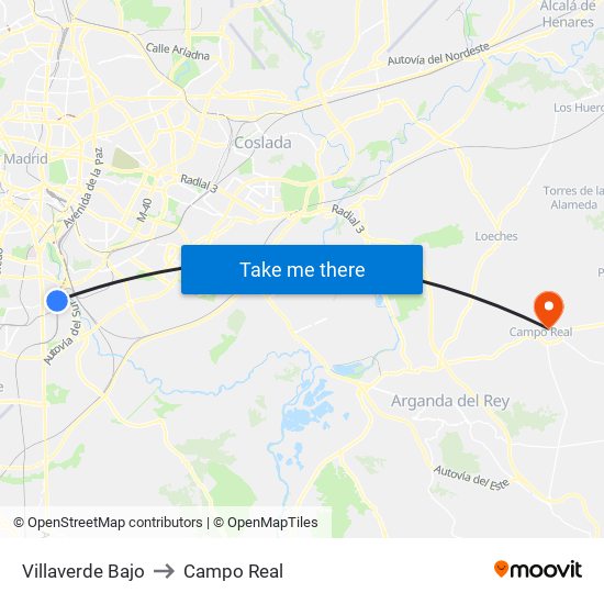 Villaverde Bajo to Campo Real map
