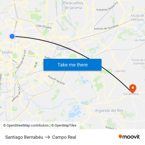 Santiago Bernabéu to Campo Real map