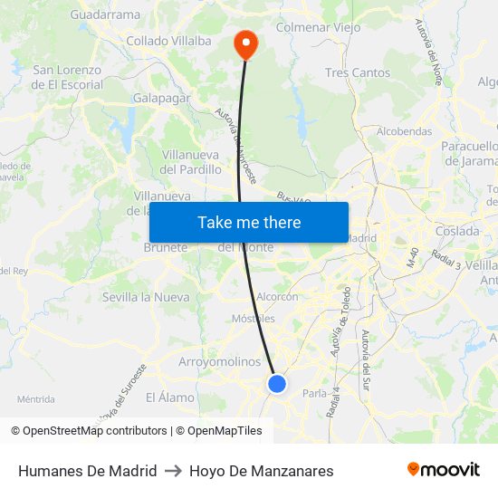 Humanes De Madrid to Hoyo De Manzanares map