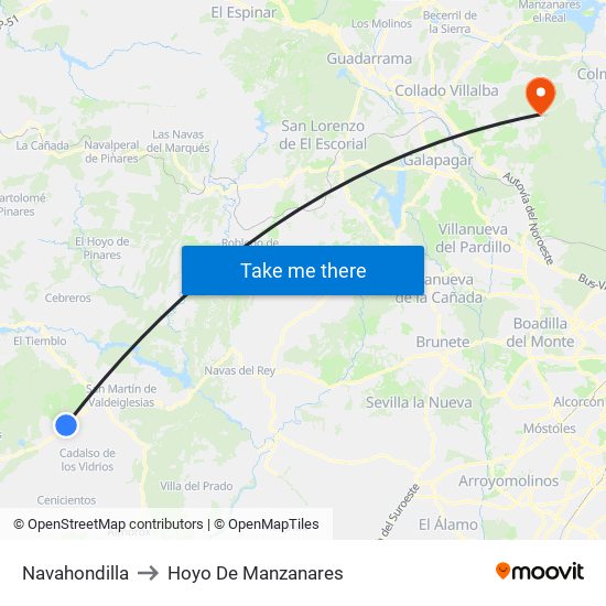 Navahondilla to Hoyo De Manzanares map