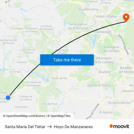 Santa María Del Tiétar to Hoyo De Manzanares map