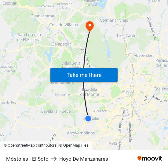 Móstoles - El Soto to Hoyo De Manzanares map