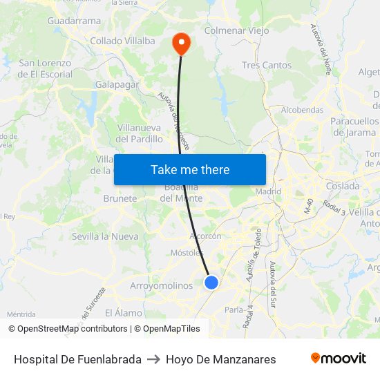 Hospital De Fuenlabrada to Hoyo De Manzanares map