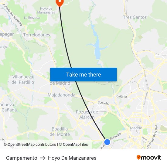 Campamento to Hoyo De Manzanares map
