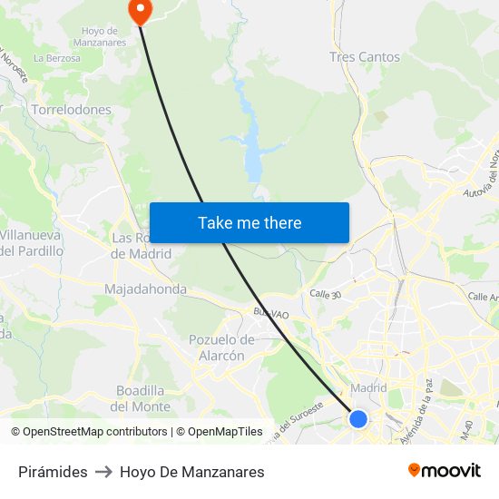 Pirámides to Hoyo De Manzanares map