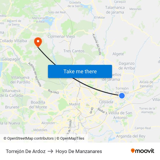 Torrejón De Ardoz to Hoyo De Manzanares map