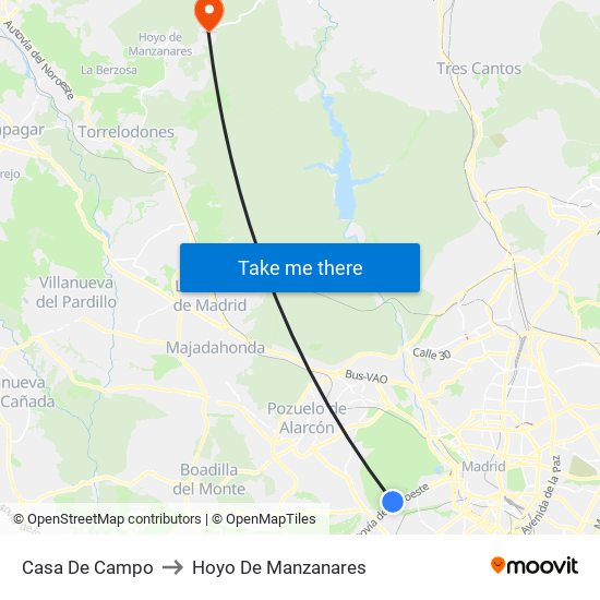 Casa De Campo to Hoyo De Manzanares map