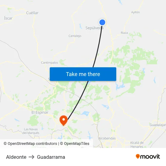 Aldeonte to Guadarrama map