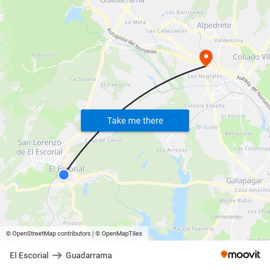 El Escorial to Guadarrama map