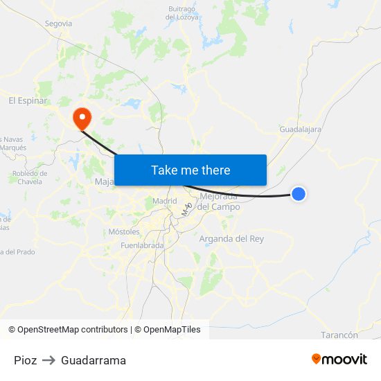 Pioz to Guadarrama map