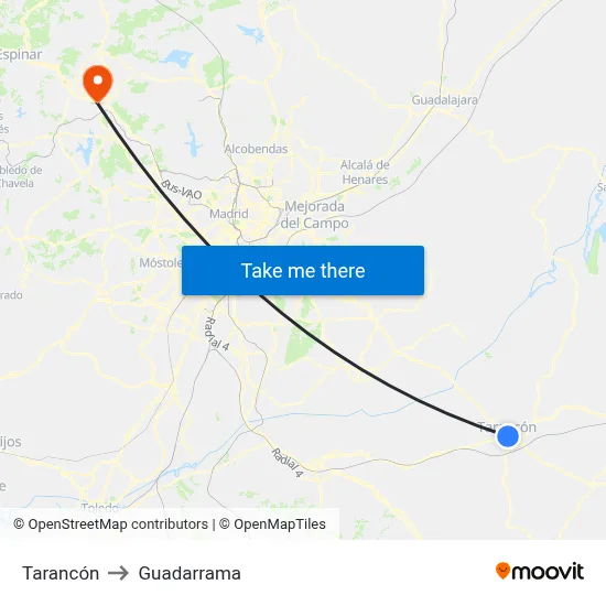 Tarancón to Guadarrama map