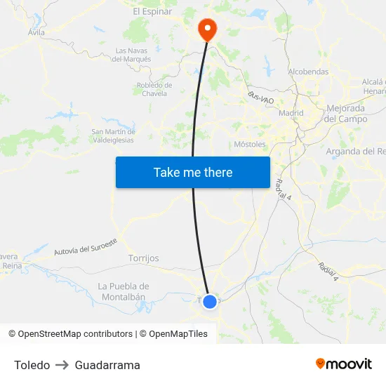 Toledo to Guadarrama map