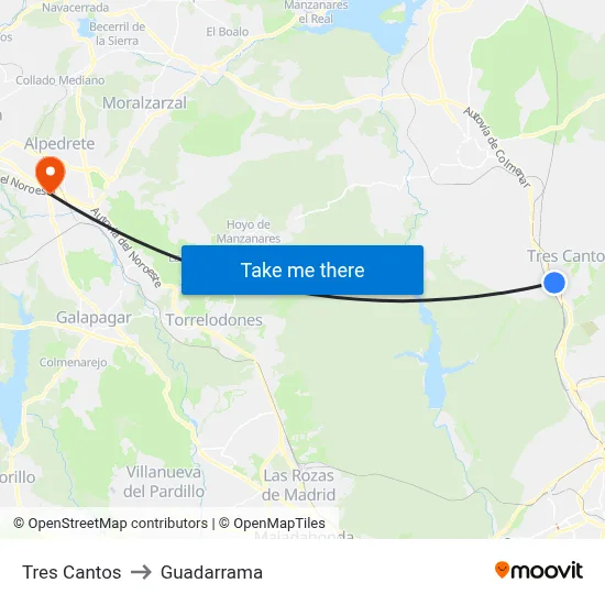 Tres Cantos to Guadarrama map