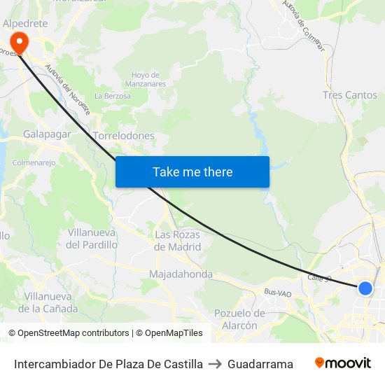 Intercambiador De Plaza De Castilla to Guadarrama map