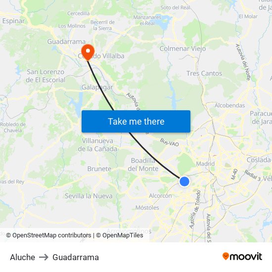 Aluche to Guadarrama map