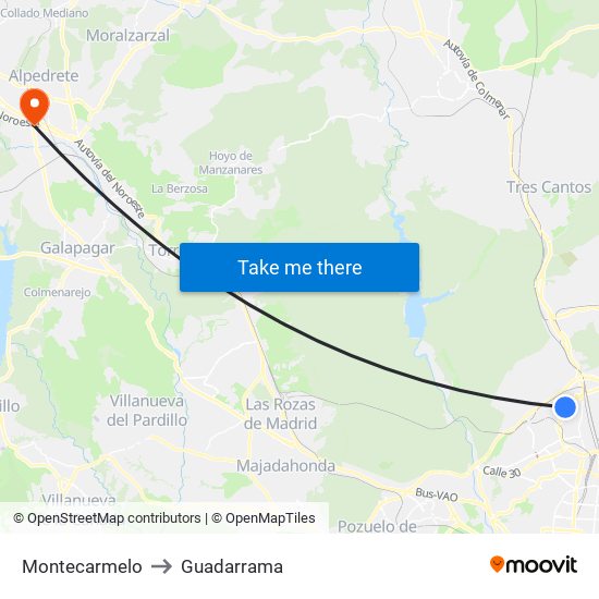 Montecarmelo to Guadarrama map