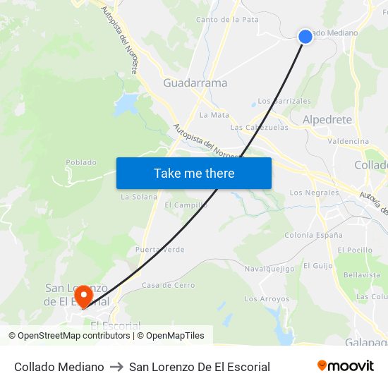 Collado Mediano to San Lorenzo De El Escorial map