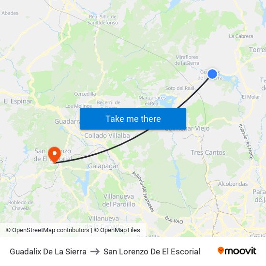 Guadalix De La Sierra to San Lorenzo De El Escorial map