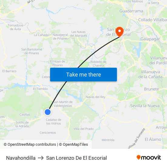 Navahondilla to San Lorenzo De El Escorial map