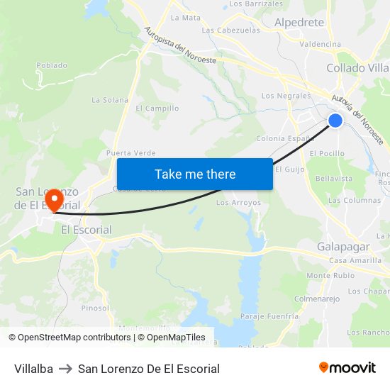 Villalba to San Lorenzo De El Escorial map