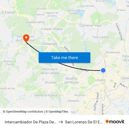 Intercambiador De Plaza De Castilla to San Lorenzo De El Escorial map