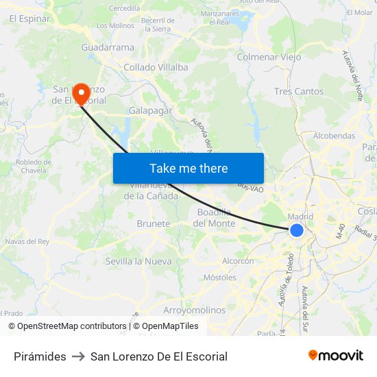 Pirámides to San Lorenzo De El Escorial map