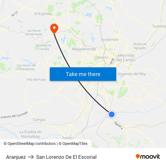 Aranjuez to San Lorenzo De El Escorial map