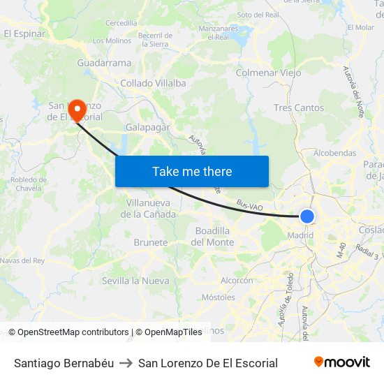 Santiago Bernabéu to San Lorenzo De El Escorial map