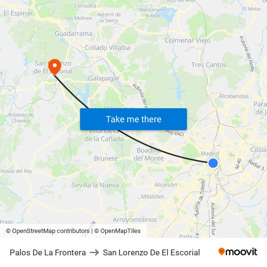 Palos De La Frontera to San Lorenzo De El Escorial map
