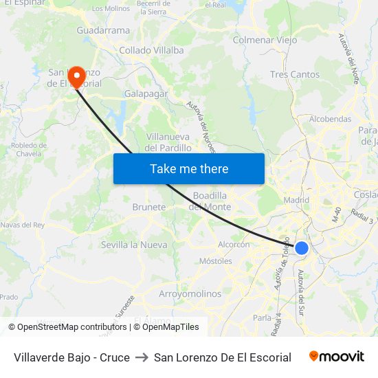 Villaverde Bajo - Cruce to San Lorenzo De El Escorial map