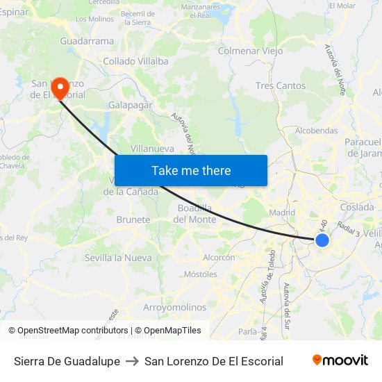 Sierra De Guadalupe to San Lorenzo De El Escorial map