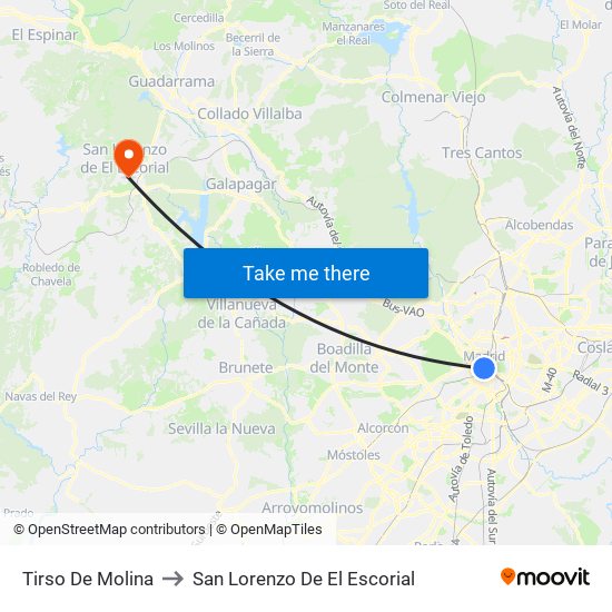 Tirso De Molina to San Lorenzo De El Escorial map