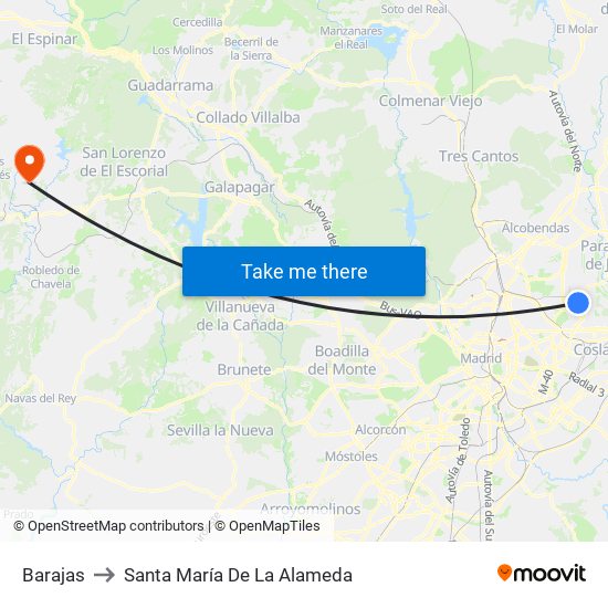 Barajas to Santa María De La Alameda map