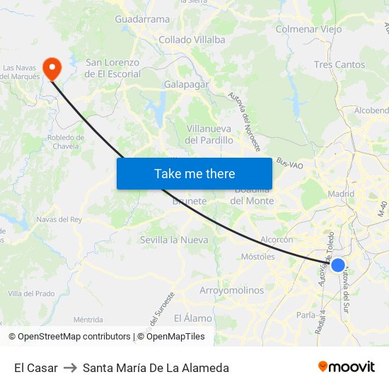 El Casar to Santa María De La Alameda map