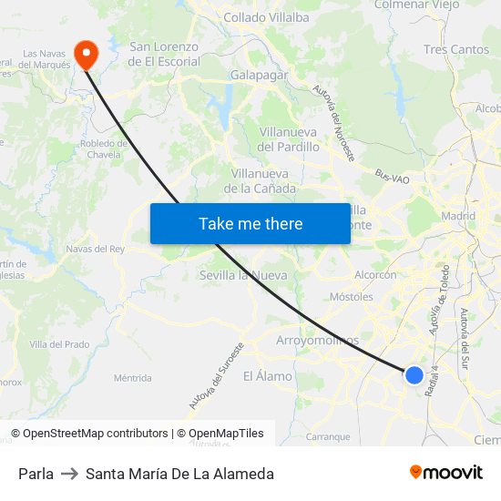 Parla to Santa María De La Alameda map