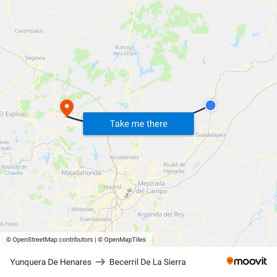Yunquera De Henares to Becerril De La Sierra map