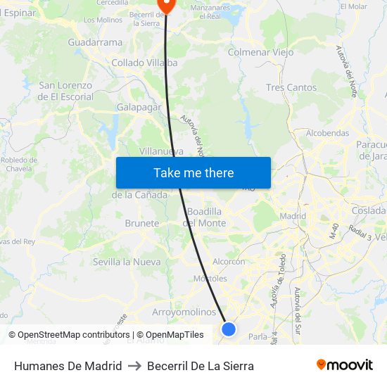 Humanes De Madrid to Becerril De La Sierra map