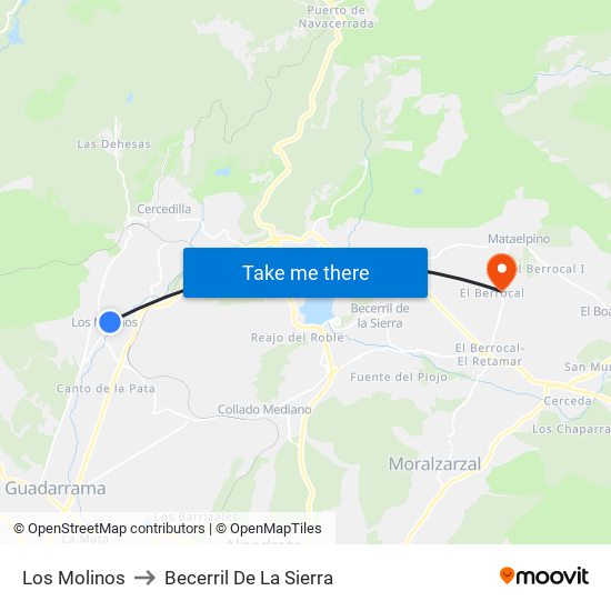 Los Molinos to Becerril De La Sierra map