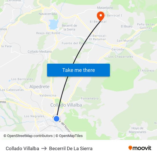 Collado Villalba to Becerril De La Sierra map