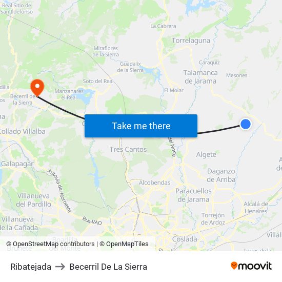 Ribatejada to Becerril De La Sierra map