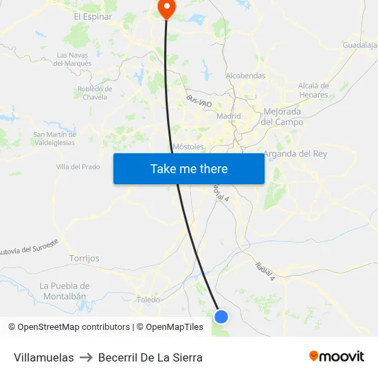 Villamuelas to Becerril De La Sierra map