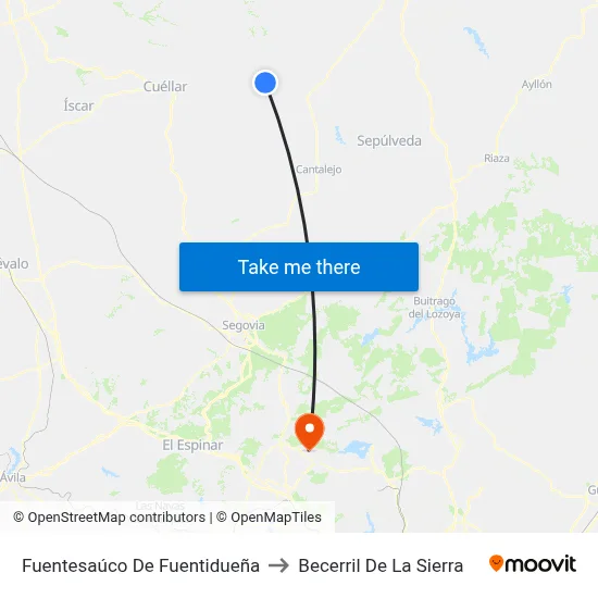 Fuentesaúco De Fuentidueña to Becerril De La Sierra map