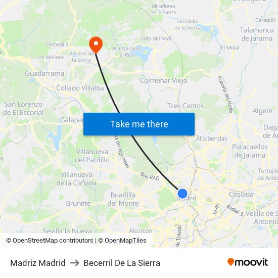 Madriz Madrid to Becerril De La Sierra map