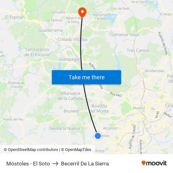 Móstoles - El Soto to Becerril De La Sierra map