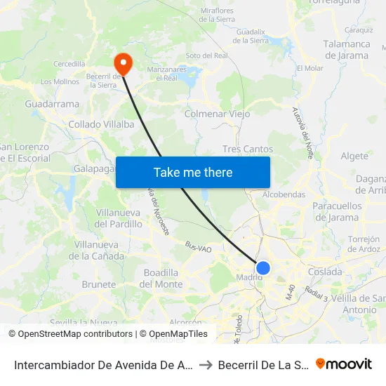 Intercambiador De Avenida De América to Becerril De La Sierra map