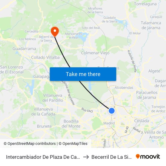 Intercambiador De Plaza De Castilla to Becerril De La Sierra map